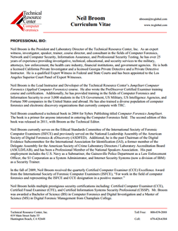 CV for Neil Broom Expert Witness in Computer Forensics Investigations in Lexington
